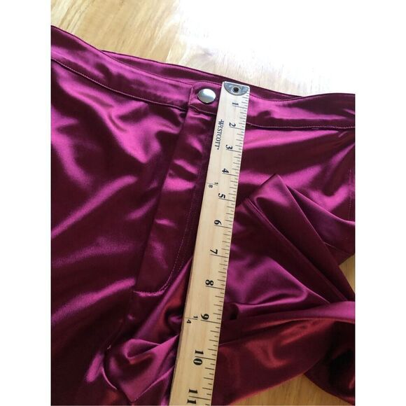 H&M GLOSSY SLIM-FIT PANTS-High Waist -Burgundy SZ M - Picture 8 of 12